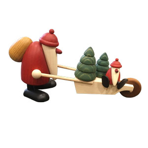 Weihnachtsmann mit Schubkarre und Kind 3